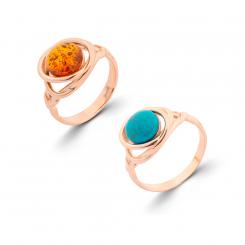 Ladies' ring in 925 silver with cognac amber or turquoise, rose gold-plated