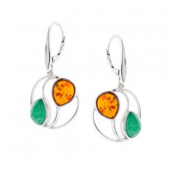 Earrings in 925 silver with cognac amber and green quartz