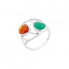 Ladies' ring in 925 silver with cognac amber and green quartz