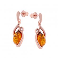 Earrings in 925 silver, rose gold plated, with amber