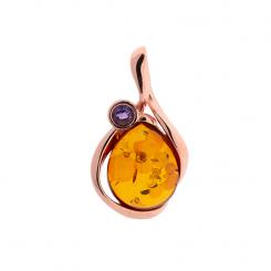 Pendant in 925 silver, rose gold plated, with amber