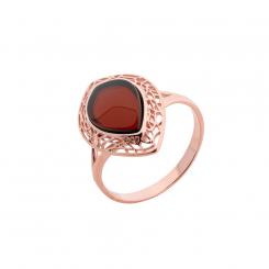 Ladies' ring rose gold-plated 925 silver with cherry amber