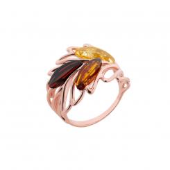 Ladies' ring rose gold-plated in 925 silver with cherry, cognac and lemon amber