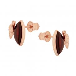 Stud earrings rose gold plated 925 silver with cherry amber stone