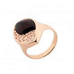 Ladies' ring in 925 silver with cherry amber, rose gold-plated