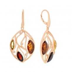 Earrings rose gold plated 925 silver with cherry amber, amber, lemon amber