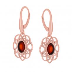 Earrings gold plated 925 silver with cherry amber