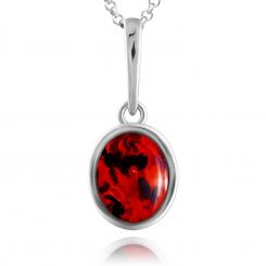 Pendant in 925 sterling silver with oval red amber