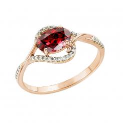Sokolov ladies ring in 585 red gold with one garnet and zirconia