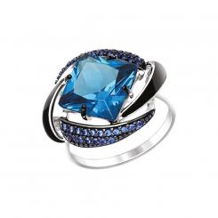 Sokolov ladies ring in 925 silver with a sitall, zirconia and enamel