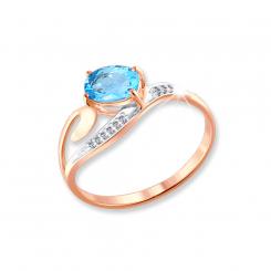 Женское кольцо Sokolov из розового золота 585 пробы с голубым топазом и цирконием