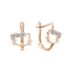 Children's earrings kitten in rose gold 585 with zirconia