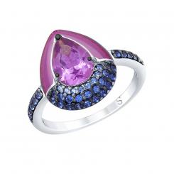 Sokolov ladies ring in 925 silver with zirconia, sitall and enamel