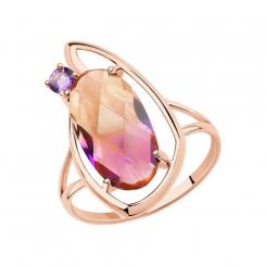 Sokolov ladies ring in 585 pink gold with an amethyst and sitall