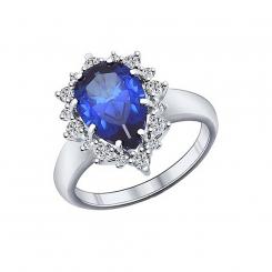 Sokolov ladies ring in 925 silver with a sapphire and zirconia