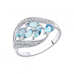 Sokolov ladies ring in 925 silver with blue topaz and cubic zirconia