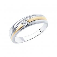 Sokolov ladies ring in 925 silver partly gold plated with diamond