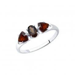 Sokolov 925 silver ladies ring with garnet and brown smoky topaz