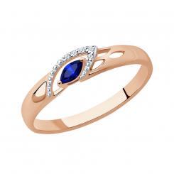 Sokolov ladies ring in 585 red gold with a sapphire and diamonds
