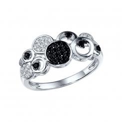 Sokolov ladies' ring in 925 silver with zirconia and black spinels