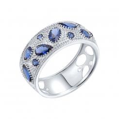 Sokolov wide ladies' ring in 925 silver with blue and colorless zirconia