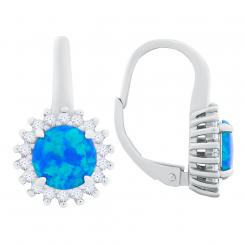 Earrings in 925 silver with blue opal and zirconia