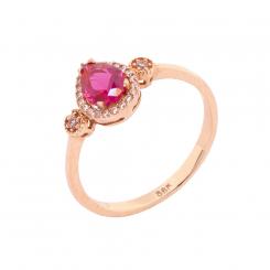 Ladies' ring in 585 rose gold with red ruby and colorless zirconia