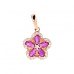 Flower pendant in 585 gold with pink and white zirconia