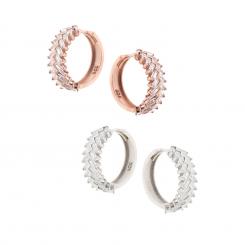 Creoles in 925 silver in herringbone pattern with zirconia, rose gold-plated