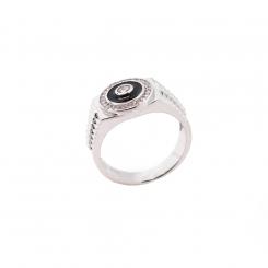 Round men's ring in 925 silver with black enamel