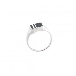 Square men's ring in 925 silver with black enamel