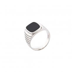 Square men's ring in 925 silver with black enamel