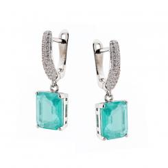 Square earrings in 925 silver with turquoise and white zirconia