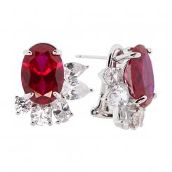 Earrings in 925 silver with red and colorless zirconia