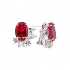 Earrings in 925 silver with red and colorless zirconia