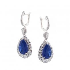 Earrings in 925 silver with sapphire, agate or ruby and colorless zirconia