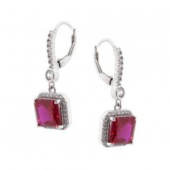 Earrings in 925 silver with red or blue and colorless zirconia