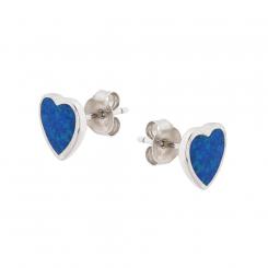 925 silver heart-shaped stud earrings with white and blue opal