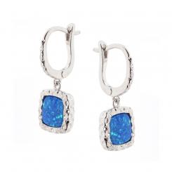 Earrings in 925 silver with white and blue opal