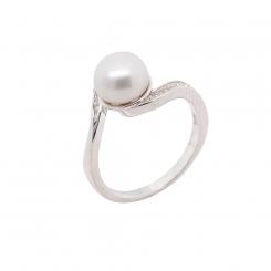 Ladies' ring in 925 silver with pearl and zirconia