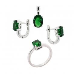 Jewelry set in 925 silver with green zirconia: earrings + pendant + ladies' ring