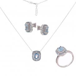 Jewelry set in 925 silver with zirconia: stud earrings + necklace with pendant + ring