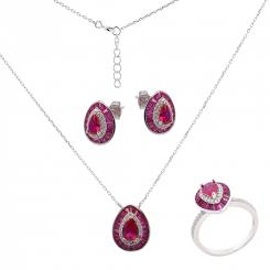 Jewelry set in 925 silver: earrings + necklace with pendant + ladies' ring