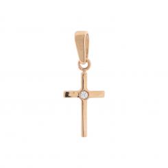 Cross pendant in 585 rose gold with one zirconia