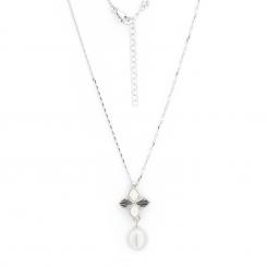 Necklace with a flower pendant with pearl in 925 silver, diamond cut