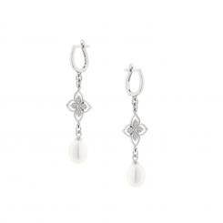 Earrings with flower motifs and pearl pendants in 925 silver