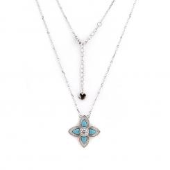 Necklace with a flower motif pendant in 925 silver with coral or turquoise