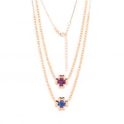 Necklace in 925 silver with small flower pendant with colored zirconia, pink or blue