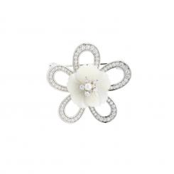 Flower brooch in 925 silver with zirconia