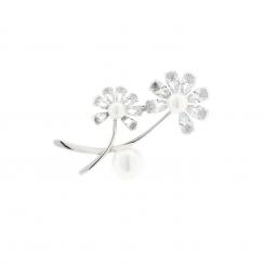 Dandelion brooch in 925 silver with zirconia and pearls